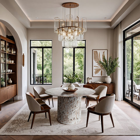 Celine 48" Brown Genuine Marble Dining Table, 1 Piece