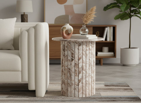 Celine Brown Genuine Marble End Table, 1 Piece