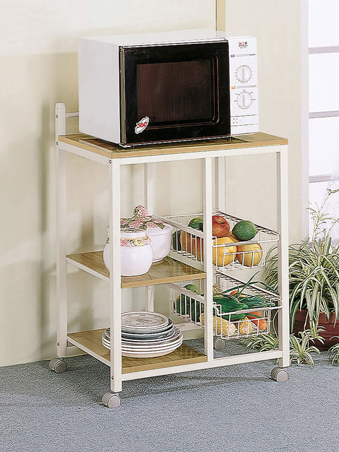 Exline 2-shelf Mobile Kitchen Cart Natural Brown and WhiteWhite