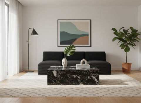 Mira Black Genuine Marble Coffee Table, 1 Piece