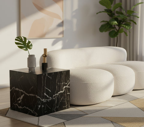 Mira Black Genuine Marble End Table, 1 Piece