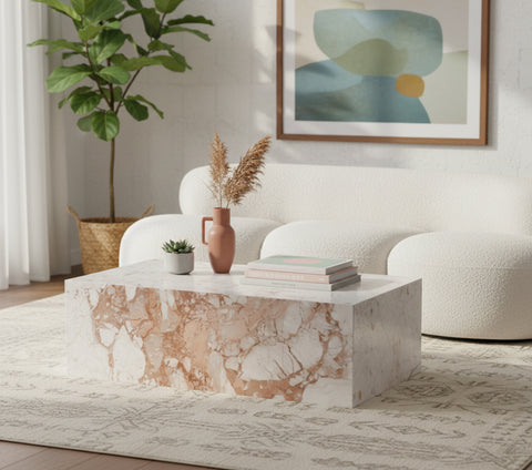 Mira Cream Genuine Marble Coffee Table, 1 Piece