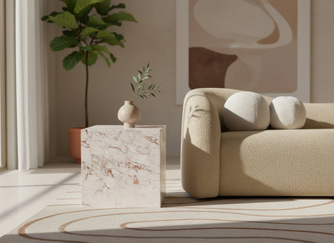 Mira Cream Genuine Marble End Table, 1 Piece