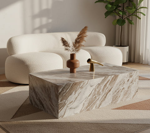 Mira Brown Genuine Marble Coffee Table, 1 Piece