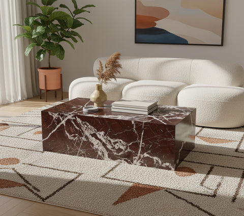 Mira Red Genuine Marble Coffee Table, 1 Piece