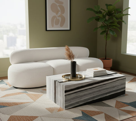 Mira Black Genuine Marble Coffee Table, 1 Piece (Style 2)