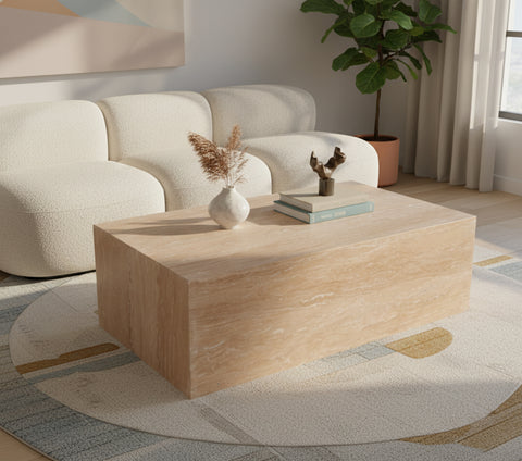 Mira Natural Travertine Coffee Table, 1 Piece