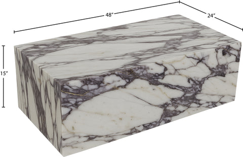 Mira White Genuine Marble Coffee Table, 1 Piece