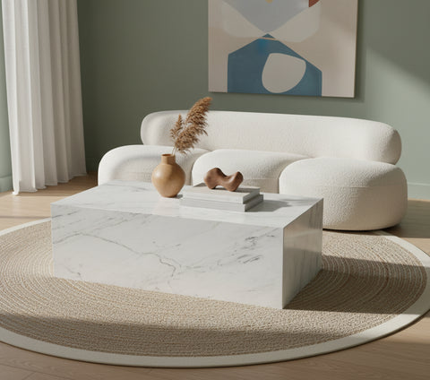 Mira White Genuine Marble Coffee Table, 1 Piece (Style 2)