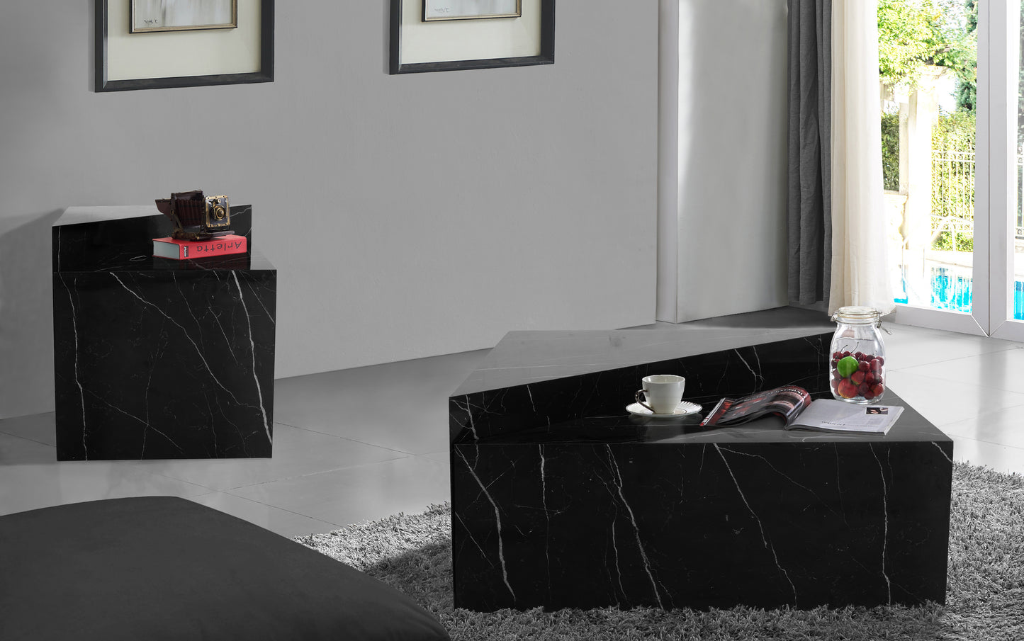 clara black faux marble coffee table ct