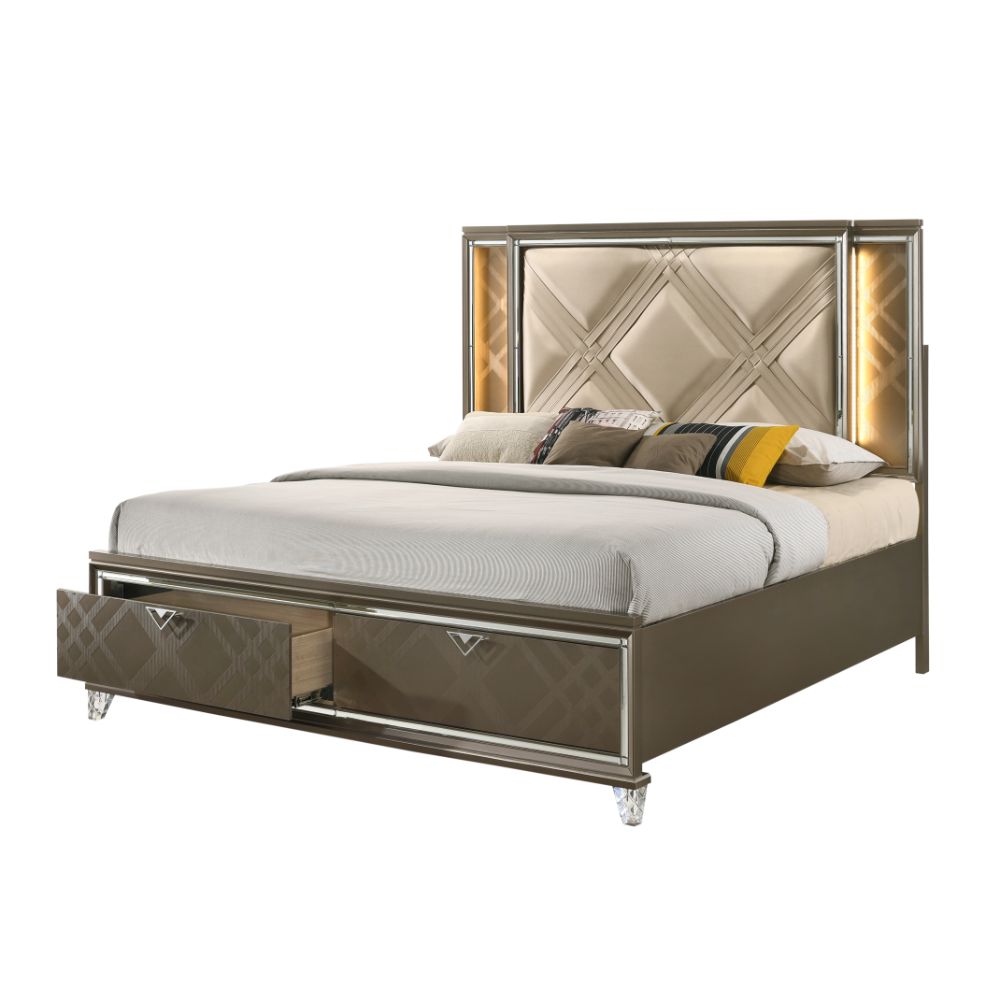 queen bed w/led & storage