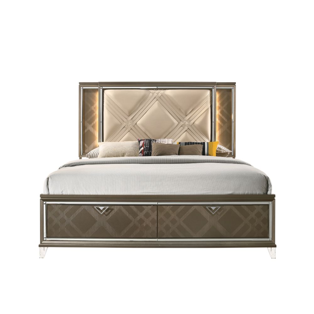 queen bed w/led & storage