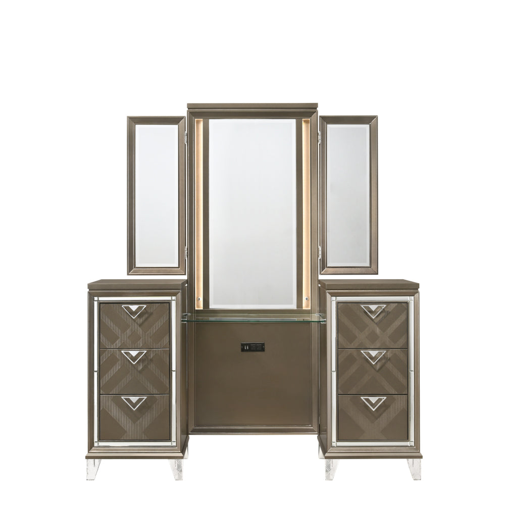 angwin vanity desk & mirror, dark champagne finish