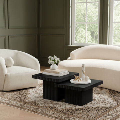 Camden Black Solid Wood And Oak Veneer Coffee Table, 2-Piece