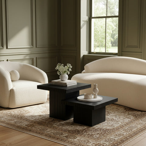 Camden Black Solid Wood And Oak Veneer Coffee Table, 2-Piece (Style 2)