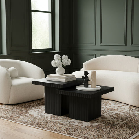 Camden Black Solid Wood And Oak Veneer Coffee Table, 2-Piece (Style 3)
