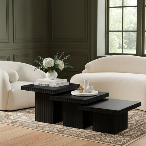 Camden Black Solid Wood And Oak Veneer Coffee Table, 3-Piece