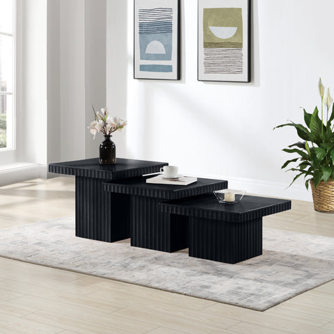Camden Black Solid Wood And Oak Veneer Coffee Table, 3-Piece