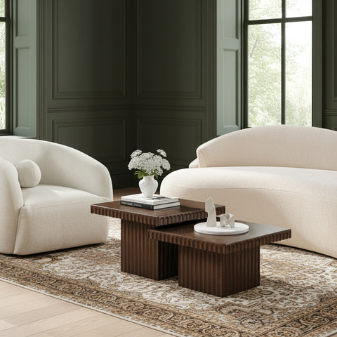 Camden Brown Solid Wood And Oak Veneer Coffee Table, 2-Piece