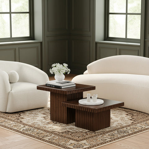 Camden Brown Solid Wood And Oak Veneer Coffee Table, 2-Piece (Style 2)