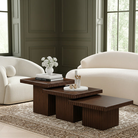 Camden Brown Solid Wood And Oak Veneer Coffee Table, 3-Piece