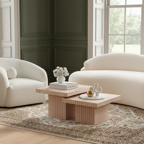 Camden Natural Solid Wood And Oak Veneer Coffee Table, 2-Piece