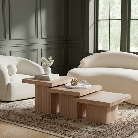 Camden Natural Solid Wood And Oak Veneer Coffee Table, 3-Piece