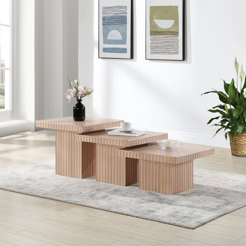 Camden Natural Solid Wood And Oak Veneer Coffee Table, 3-Piece