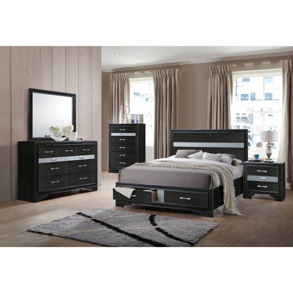 ansaldo queen bed w/storage, black finish