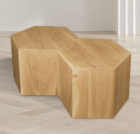 Quinn Natural Oak Wood Coffee Table, 2-Piece