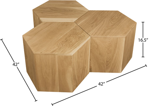 Quinn Natural Oak Wood Coffee Table, 3-Piece