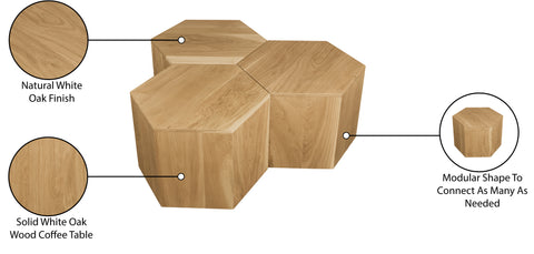 Quinn Natural Oak Wood Coffee Table, 3-Piece