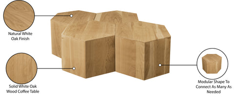 Quinn Natural Oak Wood Coffee Table, 4-Piece