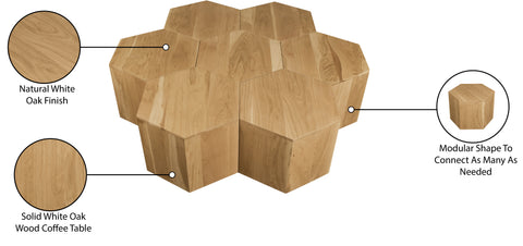 Quinn Natural Oak Wood Coffee Table, 7-Piece