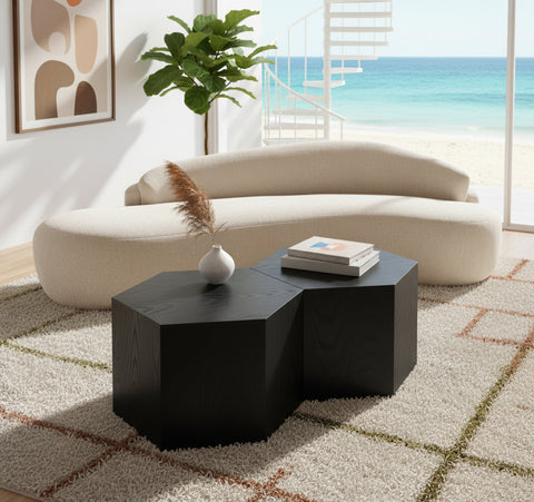 Quinn Black Oak Wood Coffee Table, 2-Piece