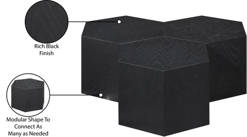 Quinn Black Oak Wood Coffee Table, 3-Piece