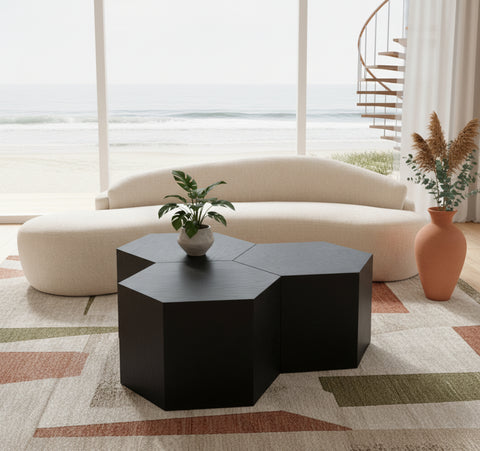 Quinn Black Oak Wood Coffee Table, 3-Piece