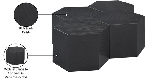 Quinn Black Oak Wood Coffee Table, 4-Piece
