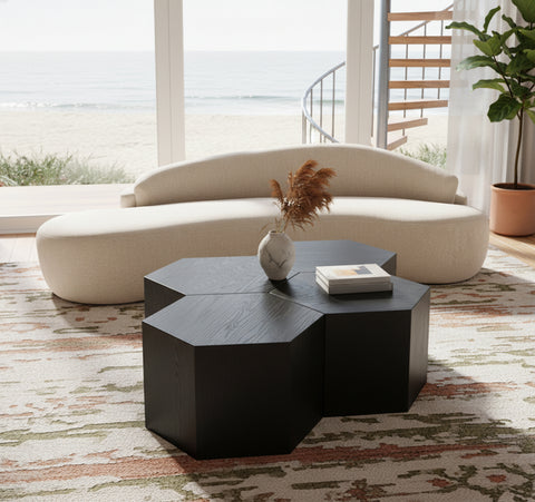 Quinn Black Oak Wood Coffee Table, 4-Piece