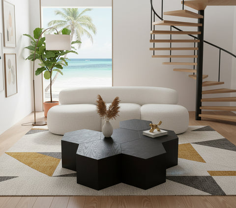 Quinn Black Oak Wood Coffee Table, 7-Piece