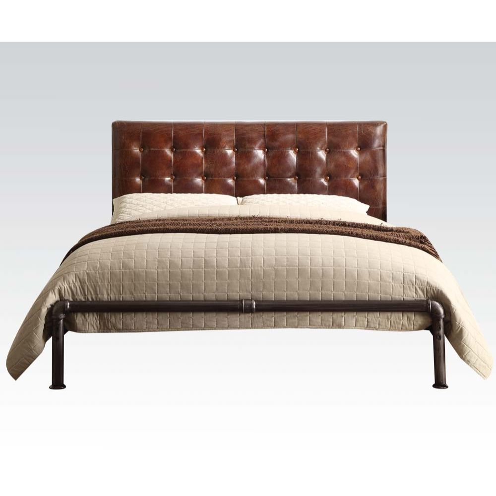 arcadia queen bed, vintage brown top grain leather