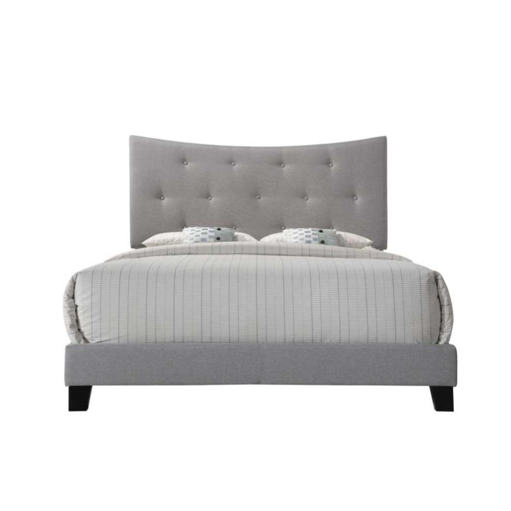 armour queen bed, gray fabric