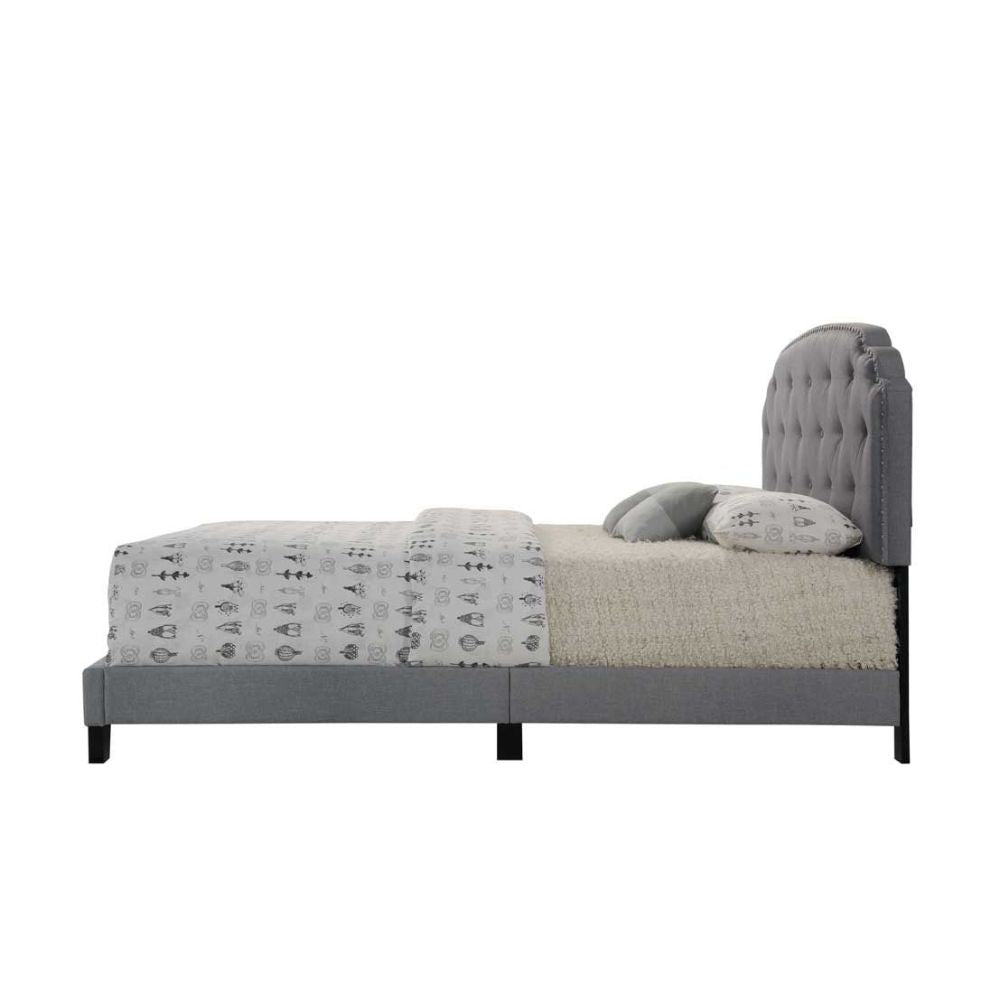 aromas queen bed, gray fabric