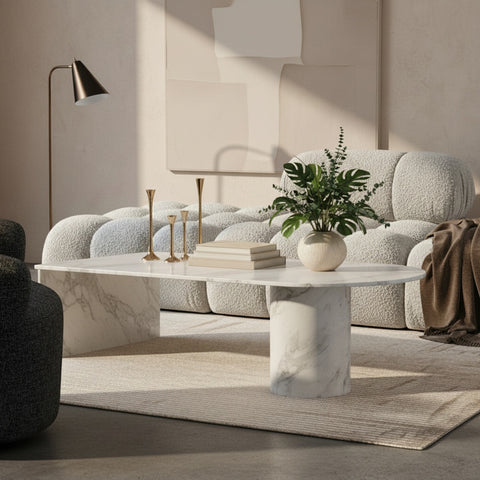 Linden White Genuine Marble Coffee Table, 1 Piece