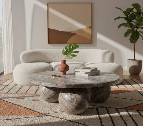 Delaney Brown Genuine Marble Coffee Table (4 Boxes), 1 Piece