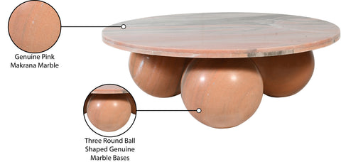 Delaney Pink Genuine Marble Coffee Table (4 Boxes), 1 Piece