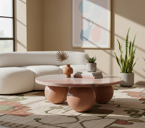 Delaney Pink Genuine Marble Coffee Table (4 Boxes), 1 Piece