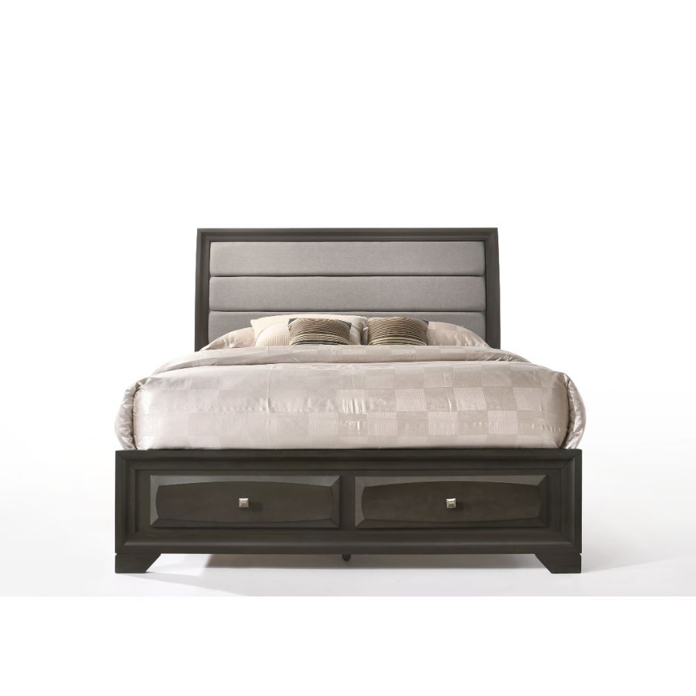 arundell soteris ek bed w/storage, gray fabric & antique gray finish