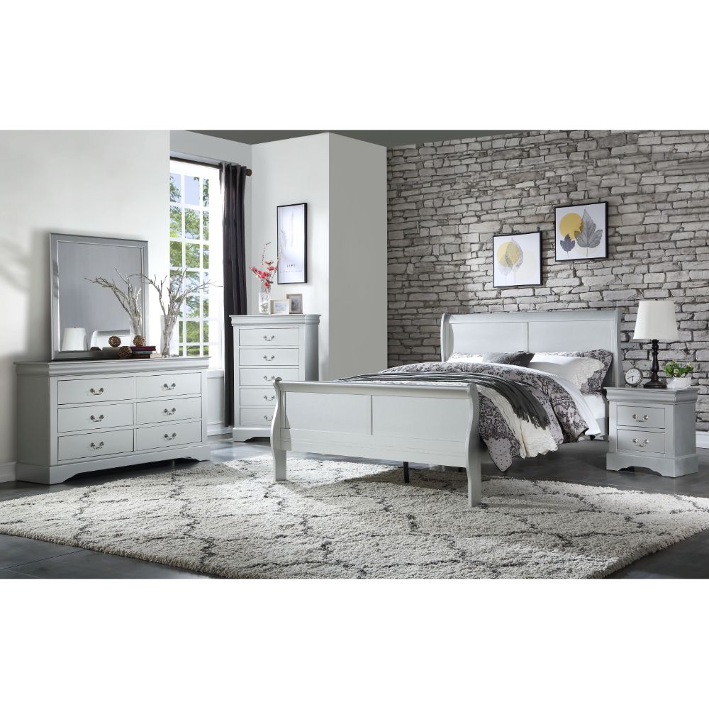 amenia philippe queen bed, platinum finish