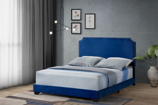 asa queen bed, blue velvet